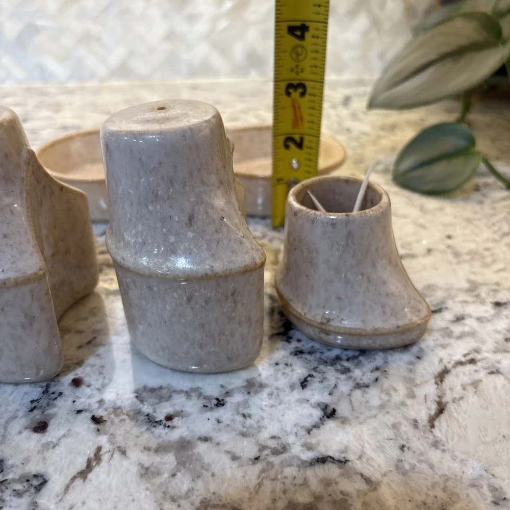 Vintage Israel Salt and Pepper Nurit Pottery Abstract MCM Toothpick Holder Caddy